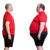 Before and after pictures of man with 16 months nutrition and exercise changes and losing 180 lbs.